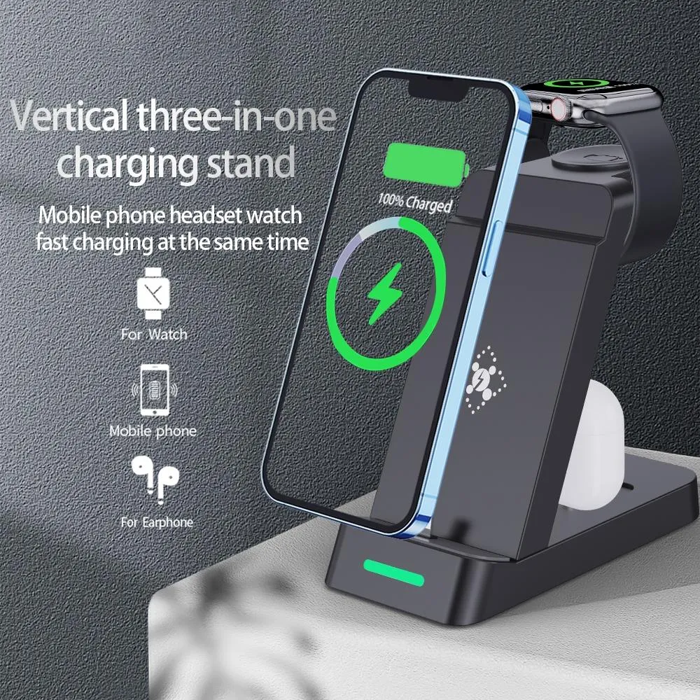 18W 3 In 1 Wireless Charger Stand For Iphone & Apple Watch