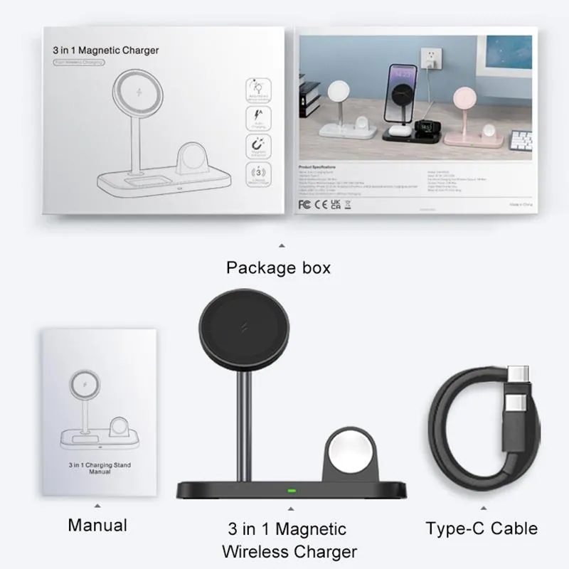 3 In 1 Magnetic Wireless Charger For Iphone & Airpods