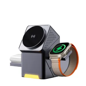 3-in-1 Wireless Charger with Magnetic Rotation | 15W Fast Charging Station for Phone, Watch, & Earbuds