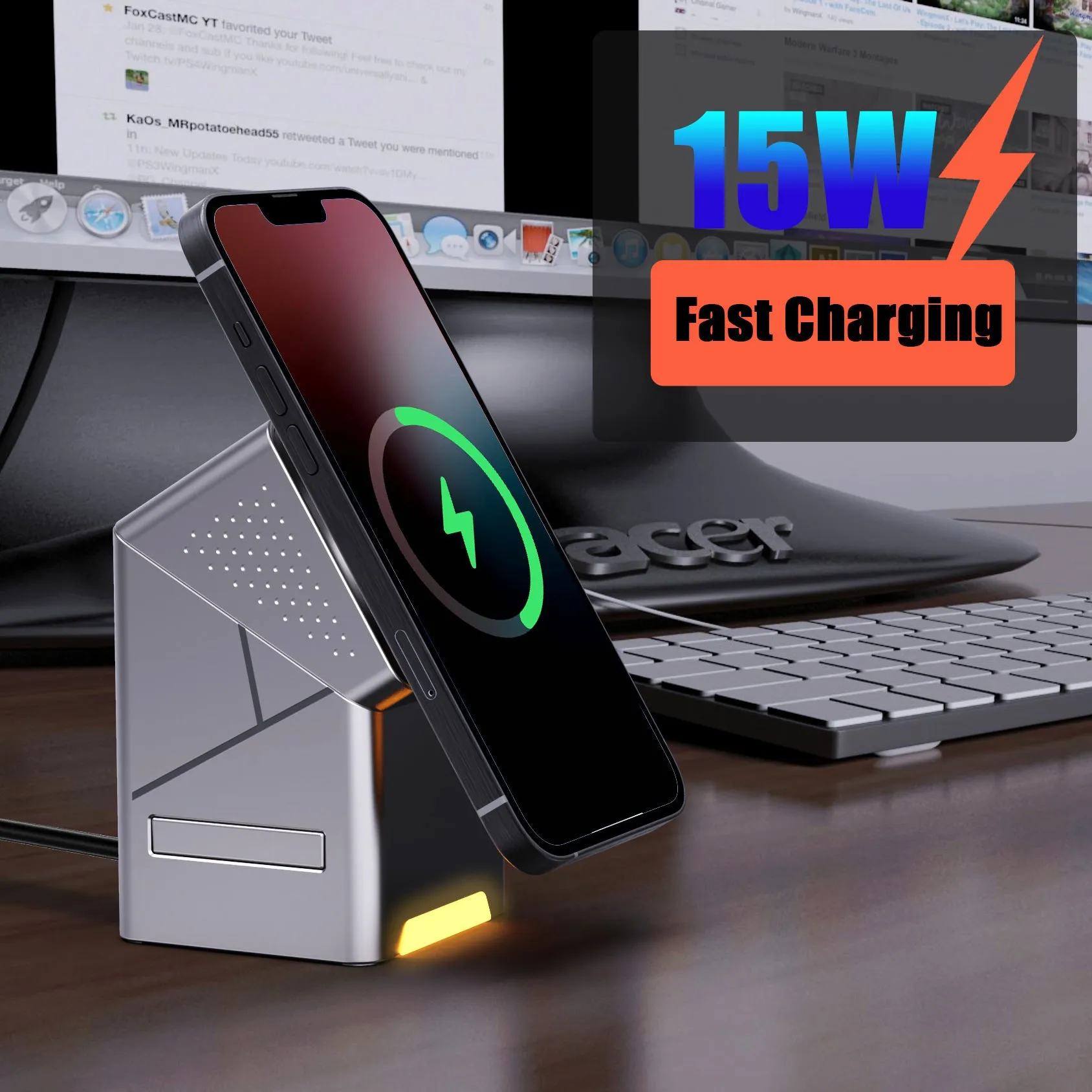 3-in-1 Wireless Charger with Magnetic Rotation | 15W Fast Charging Station for Phone, Watch, & Earbuds