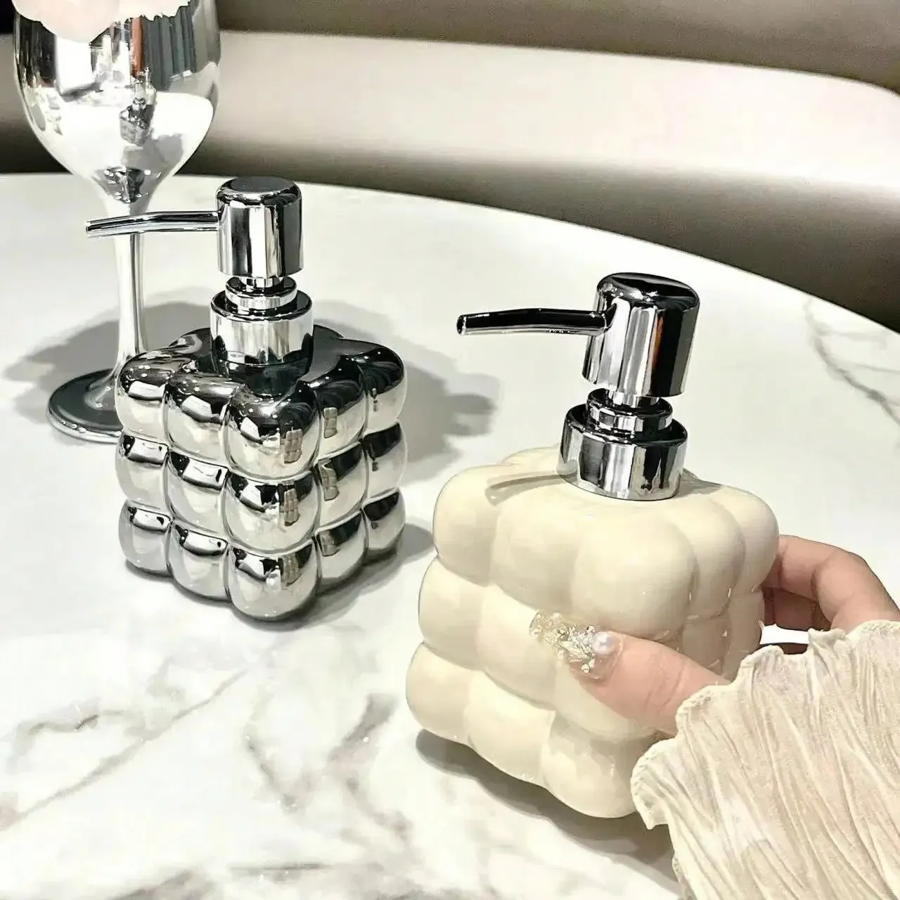 300ml Liquid Soap Dispenser Ceramic Press Separated Bottle for Bathroom Household Body Wash Shampoo Accessory