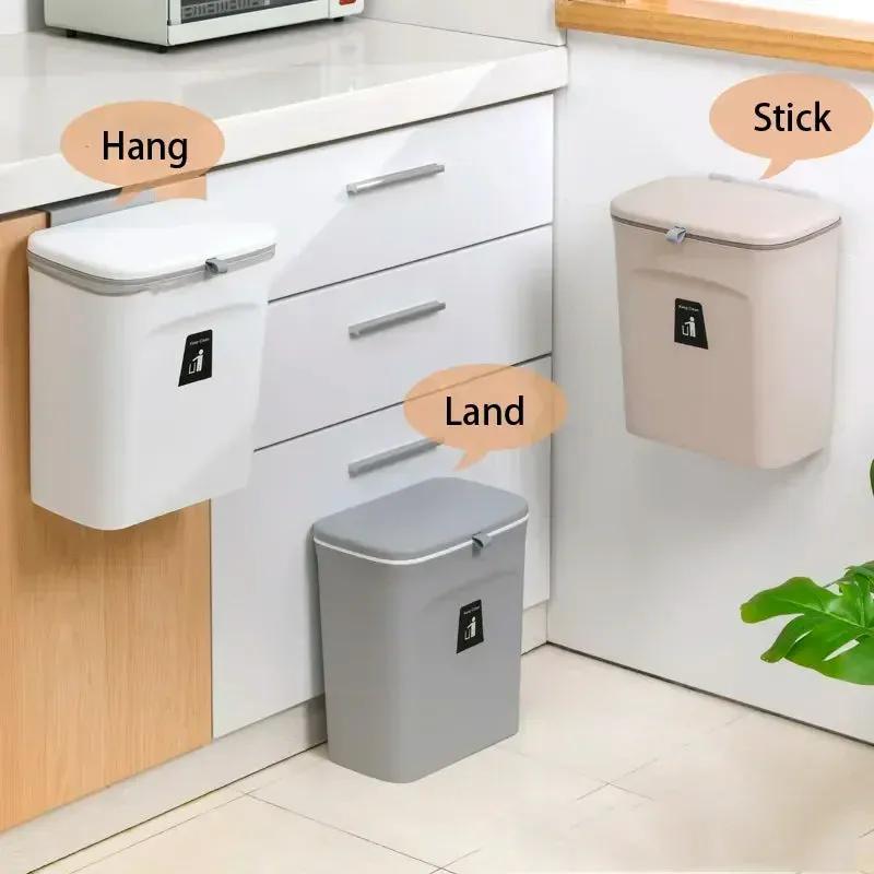 7L 9L Wall Mounted Storage Bin with Lid for Kitchen and Bathroom Waste Bin for Garbage