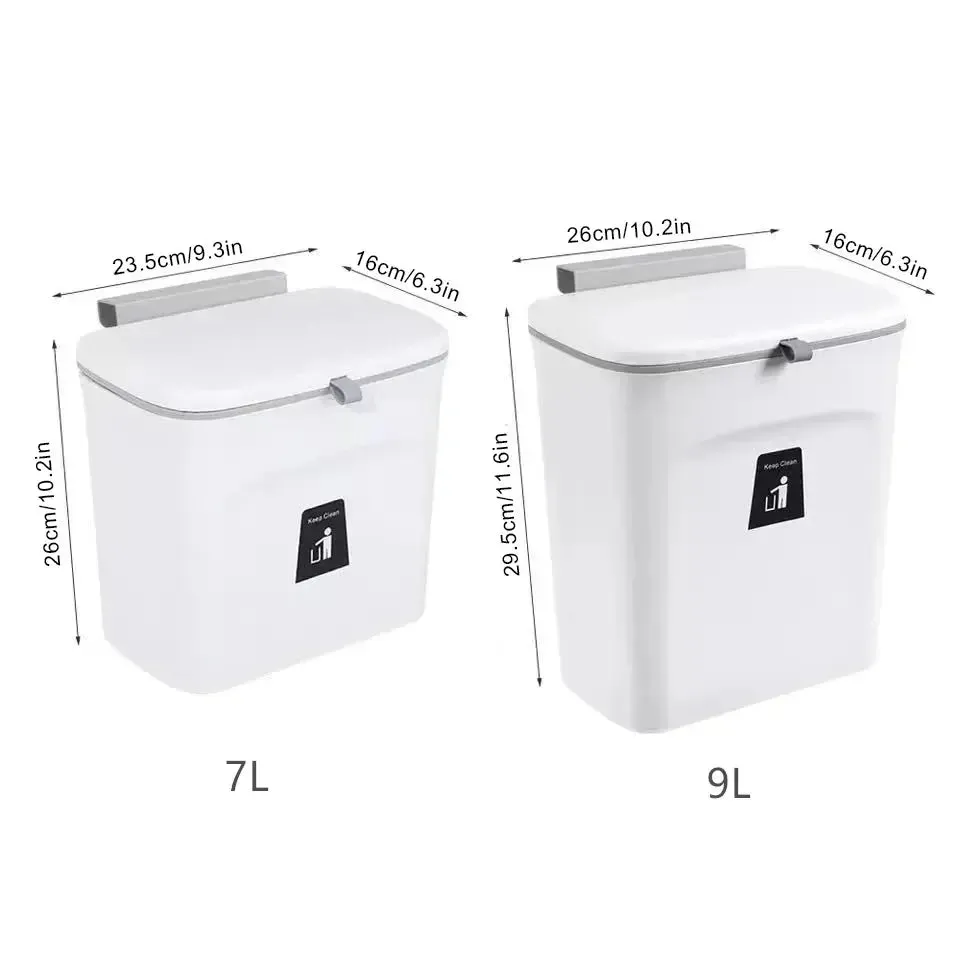 7L 9L Wall Mounted Storage Bin with Lid for Kitchen and Bathroom Waste Bin for Garbage