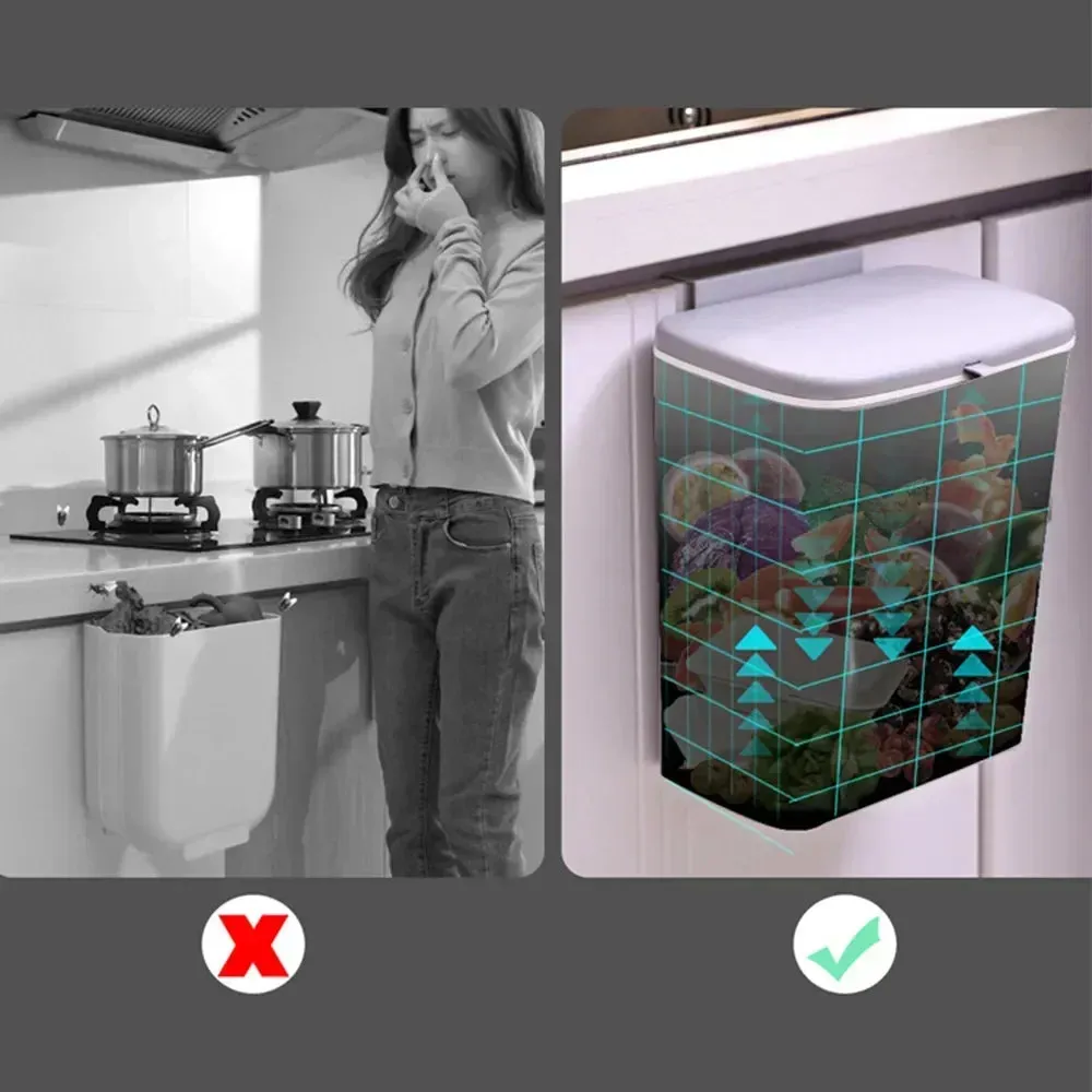 7L 9L Wall Mounted Storage Bin with Lid for Kitchen and Bathroom Waste Bin for Garbage