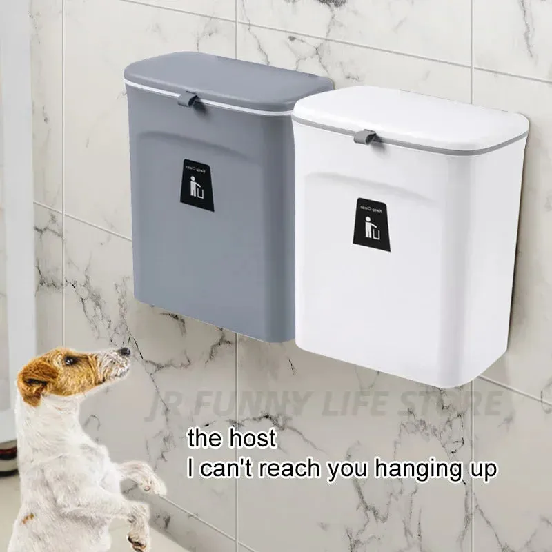 7L 9L Wall Mounted Storage Bin with Lid for Kitchen and Bathroom Waste Bin for Garbage