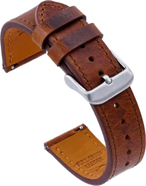 Benchmark Leather Watch Band  Italian Vegetable Tanned Leather  Smooth or Rustic Pull-Up Full Grain Leather Watch Strap  Quick Release Spring Bars  Choice of Color and Width  18mm, 20mm, 22mm