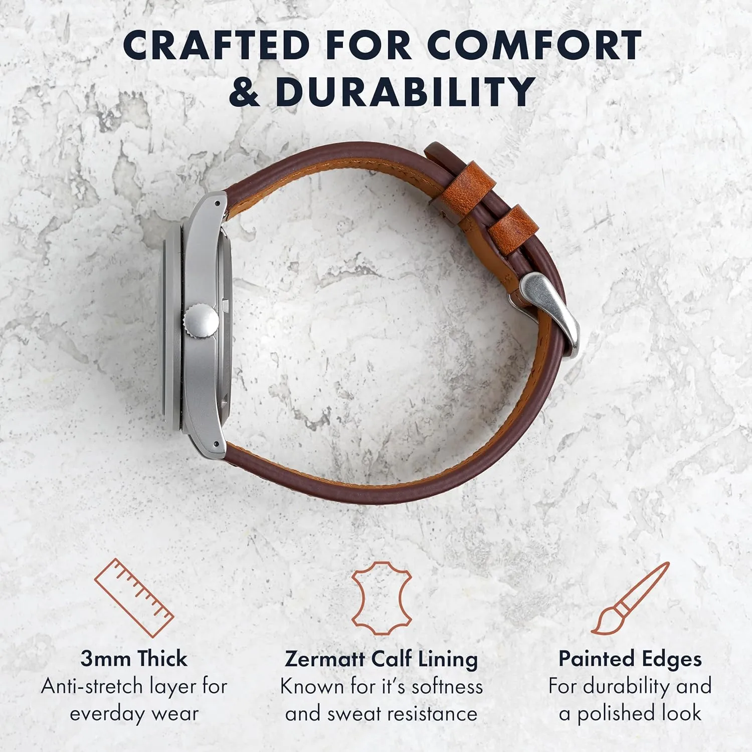 Benchmark Leather Watch Band  Italian Vegetable Tanned Leather  Smooth or Rustic Pull-Up Full Grain Leather Watch Strap  Quick Release Spring Bars  Choice of Color and Width  18mm, 20mm, 22mm