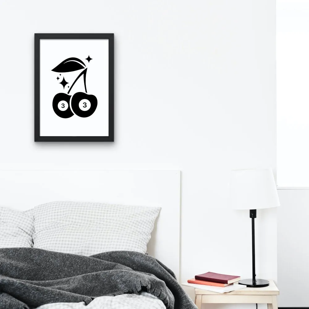 Black And White Retro 3 Ball Billiard Cherry PRINTABLE ART, Cherry Poster, Casino Wall Print, Hypebeast Print, Pool Table Ball