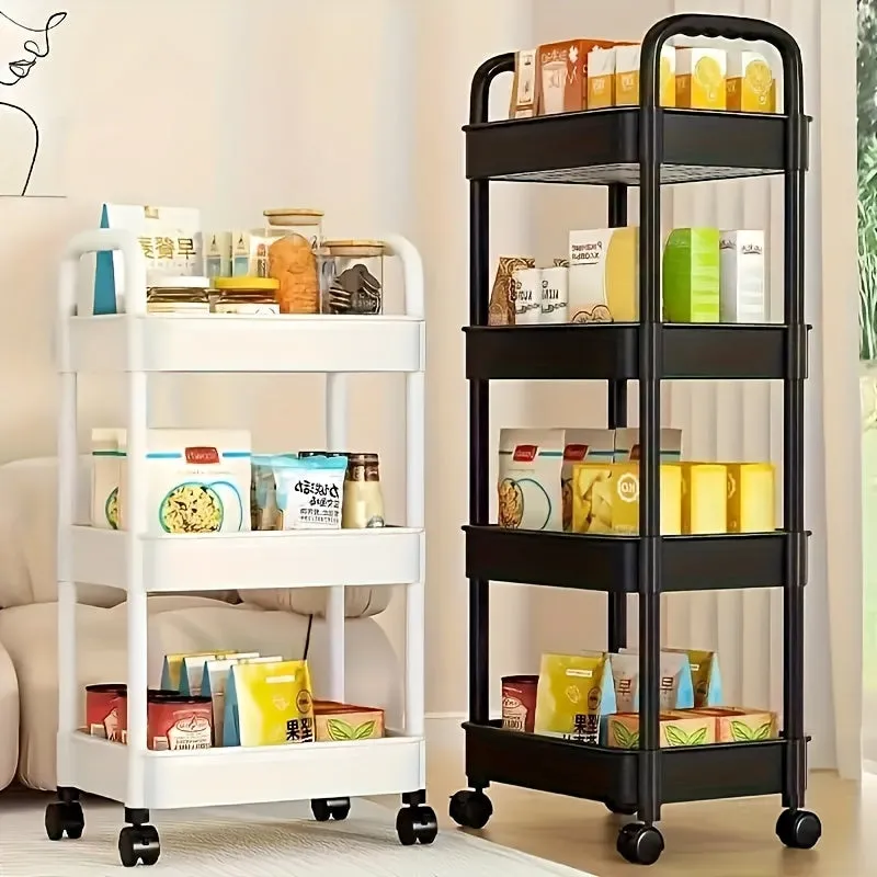 Compact 4-Tier Rolling Storage Cart: Versatile Black Organizer for Bedroom Kitchen Bathroom Easy Assembly Ideal for Medical Supplies