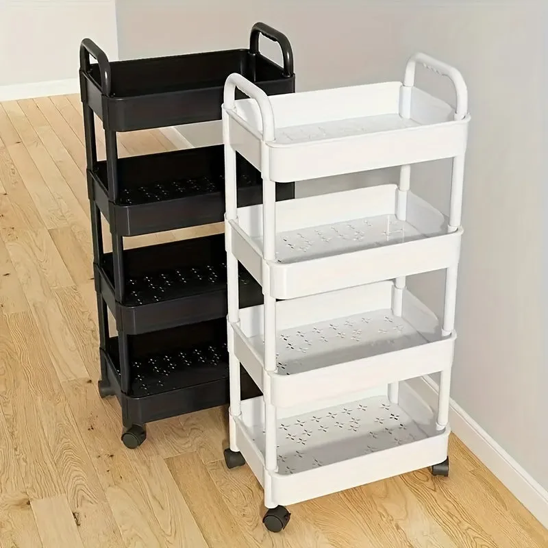 Compact 4-Tier Rolling Storage Cart: Versatile Black Organizer for Bedroom Kitchen Bathroom Easy Assembly Ideal for Medical Supplies