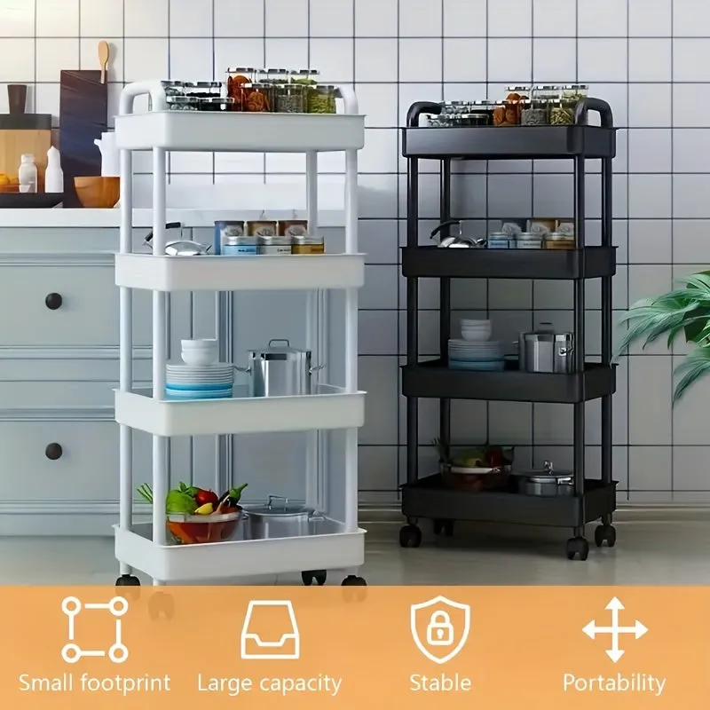 Compact 4-Tier Rolling Storage Cart: Versatile Black Organizer for Bedroom Kitchen Bathroom Easy Assembly Ideal for Medical Supplies
