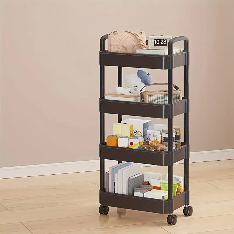 Compact 4-Tier Rolling Storage Cart: Versatile Black Organizer for Bedroom Kitchen Bathroom Easy Assembly Ideal for Medical Supplies