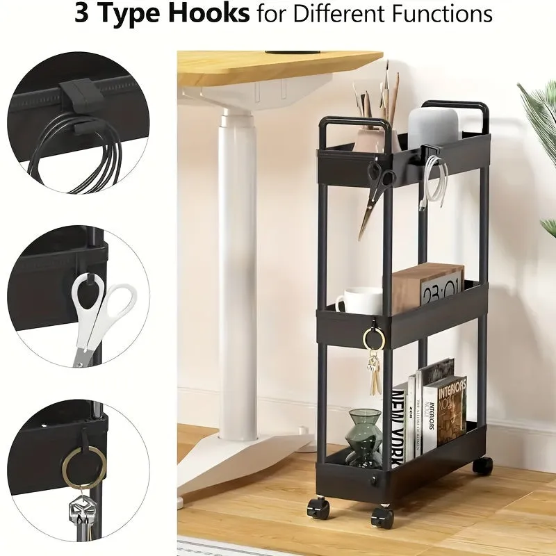 Compact 4-Tier Rolling Storage Cart: Versatile Black Organizer for Bedroom Kitchen Bathroom Easy Assembly Ideal for Medical Supplies