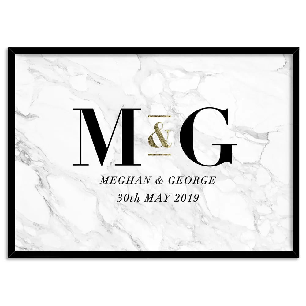 Custom Couple Initials. Monogram Marble Design - Art Print
