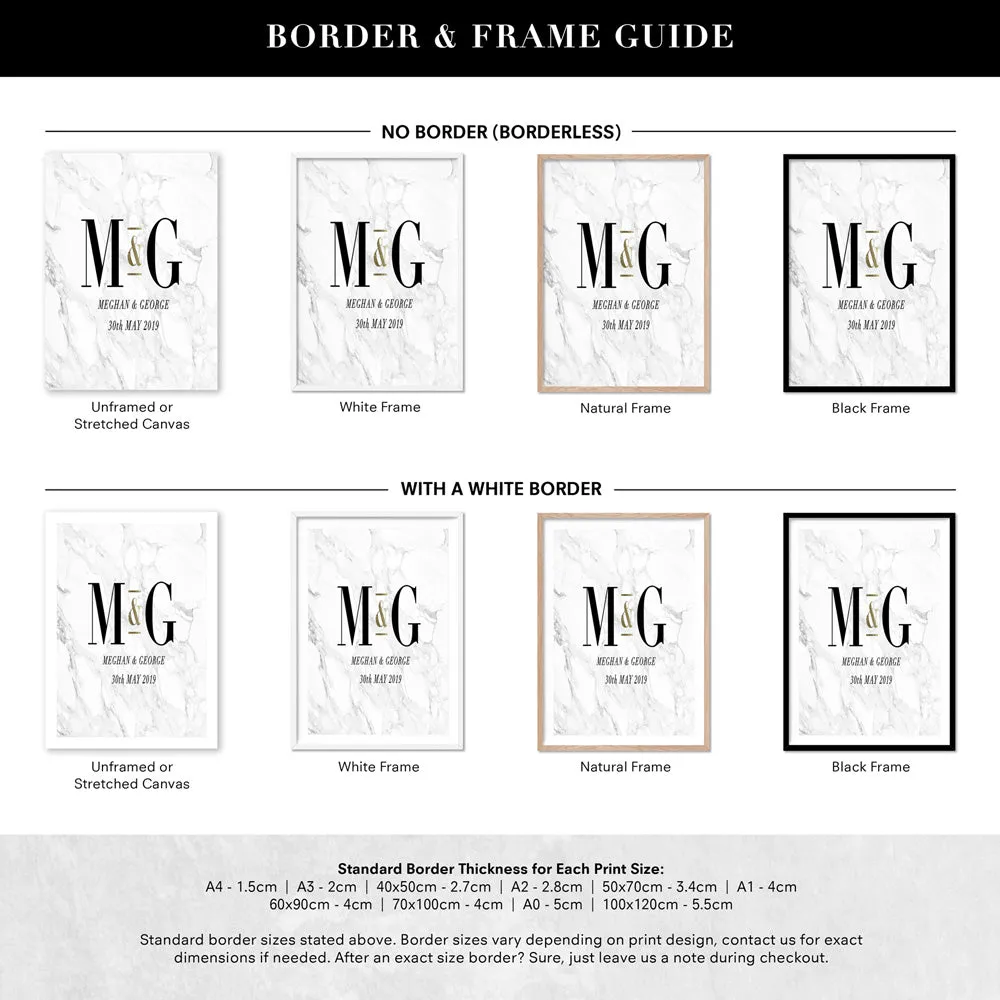 Custom Couple Initials. Monogram Marble Design - Art Print