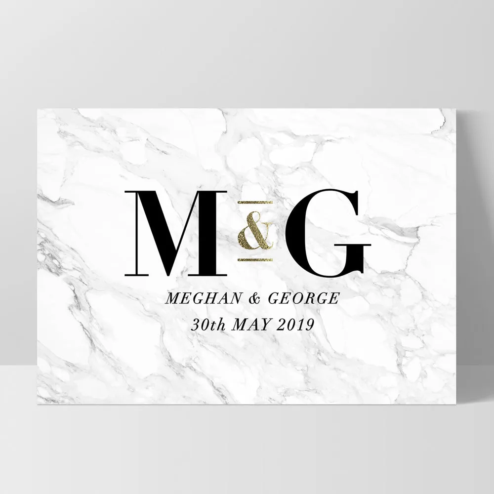 Custom Couple Initials. Monogram Marble Design - Art Print