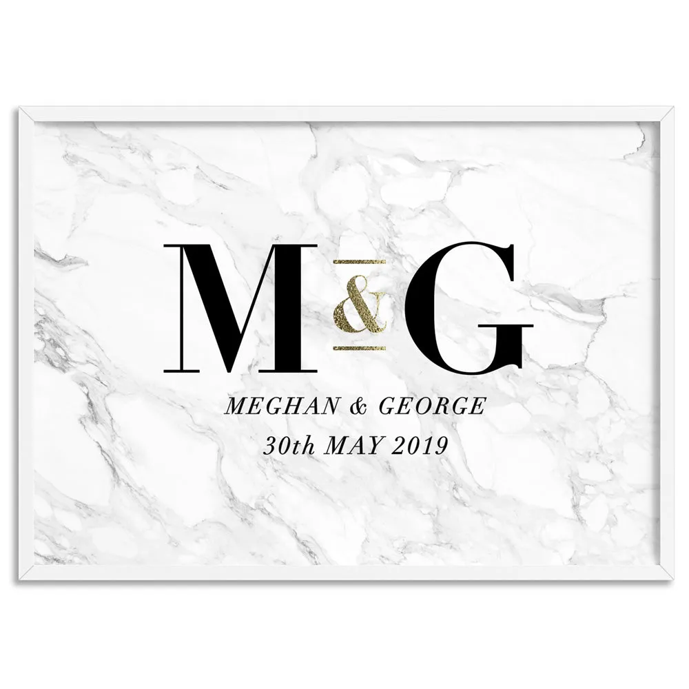 Custom Couple Initials. Monogram Marble Design - Art Print
