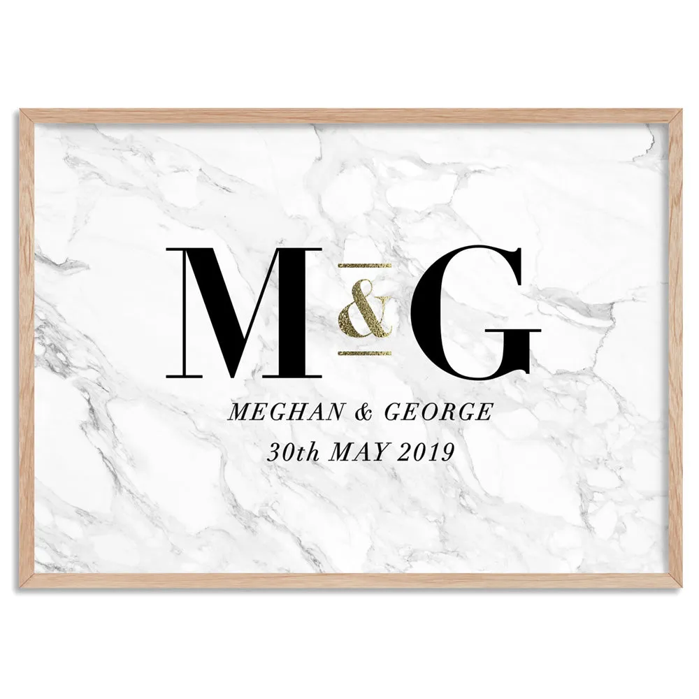Custom Couple Initials. Monogram Marble Design - Art Print