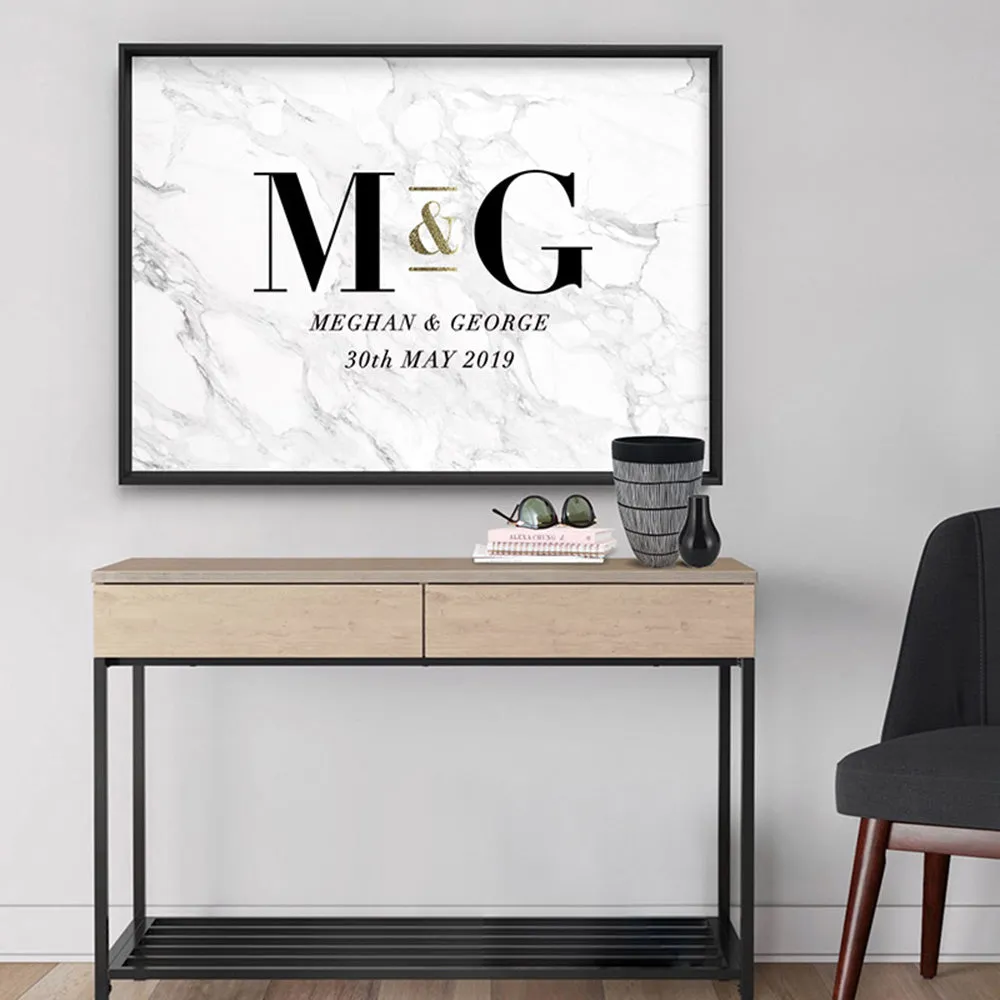 Custom Couple Initials. Monogram Marble Design - Art Print