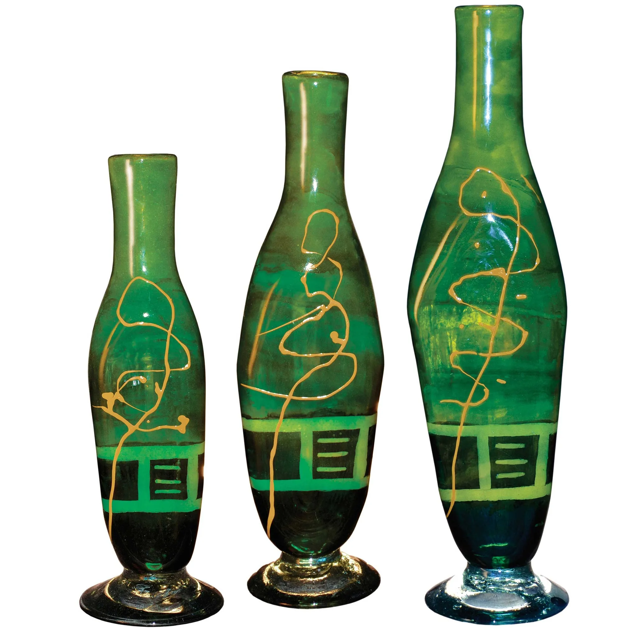 Iguana Green Glass Bottles Set of 3