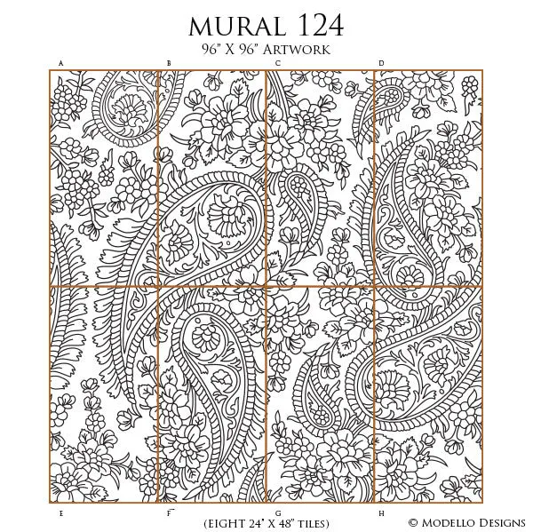 NEW! Bangalore Paisley Wall Mural Stencil