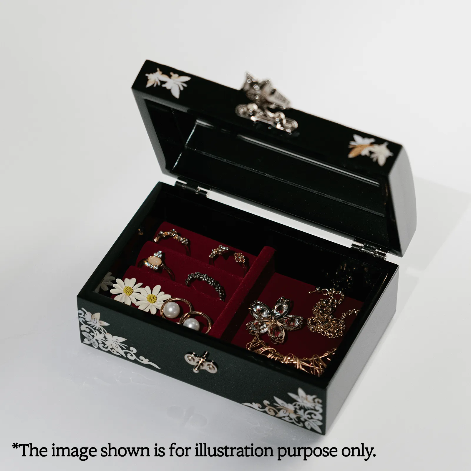 Peony Small Jewelry Box - Black