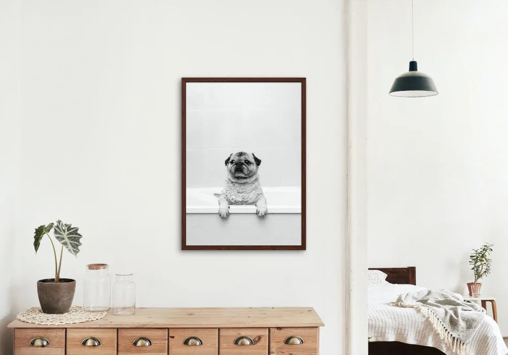 Pug In Bathtub Black And White Print PRINTABLE WALL ART, Pets In Bathtub, Bathroom Art Print, Black & White Glam Decor, Dog Gift, Pug Wall Art