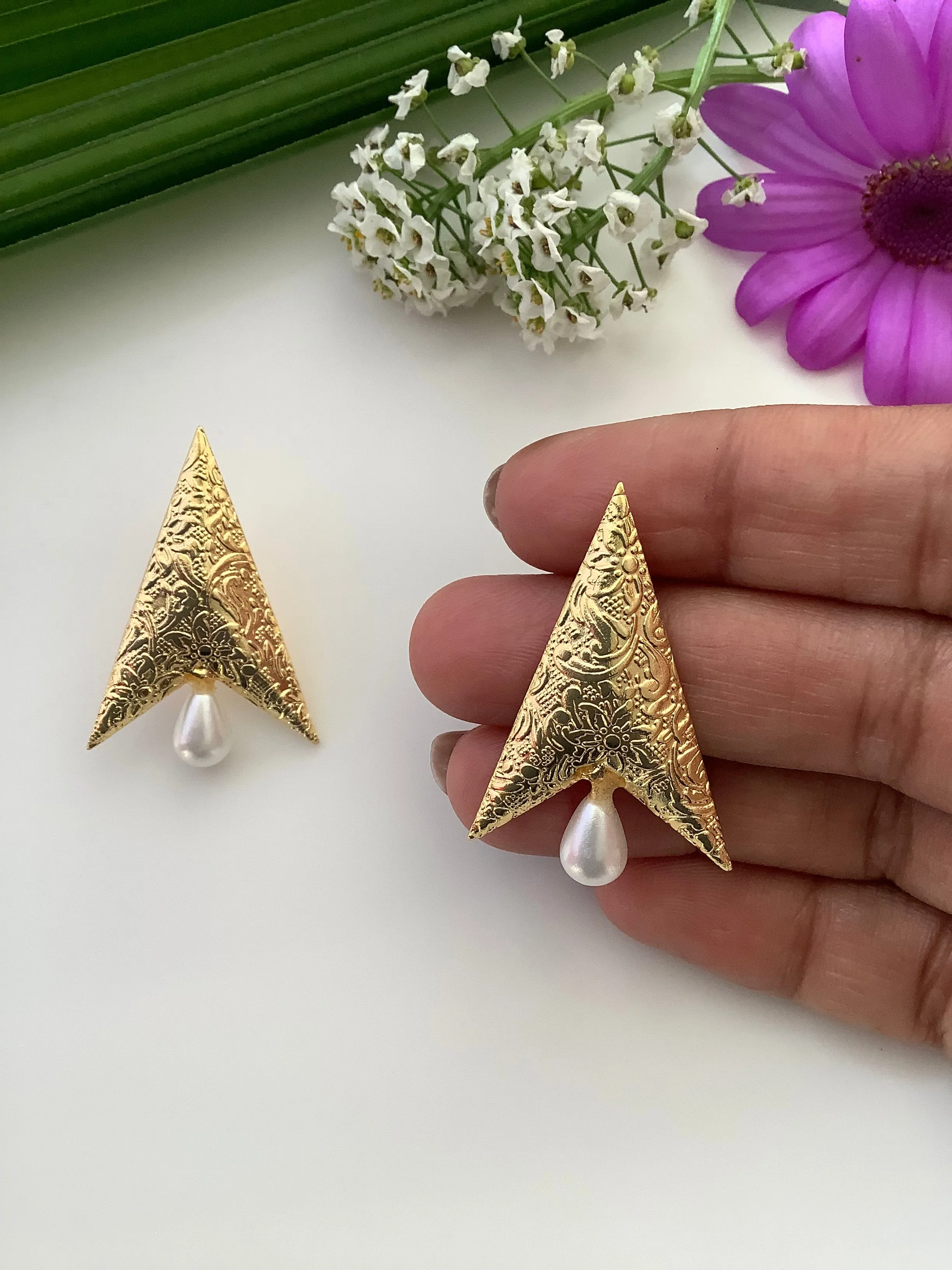 Salvanity Brass Gold Arrow Head Rocket Earrings