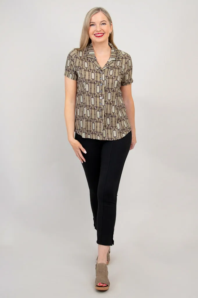 Samantha S/S Top, Voyage, Linen Bamboo - Final Sale