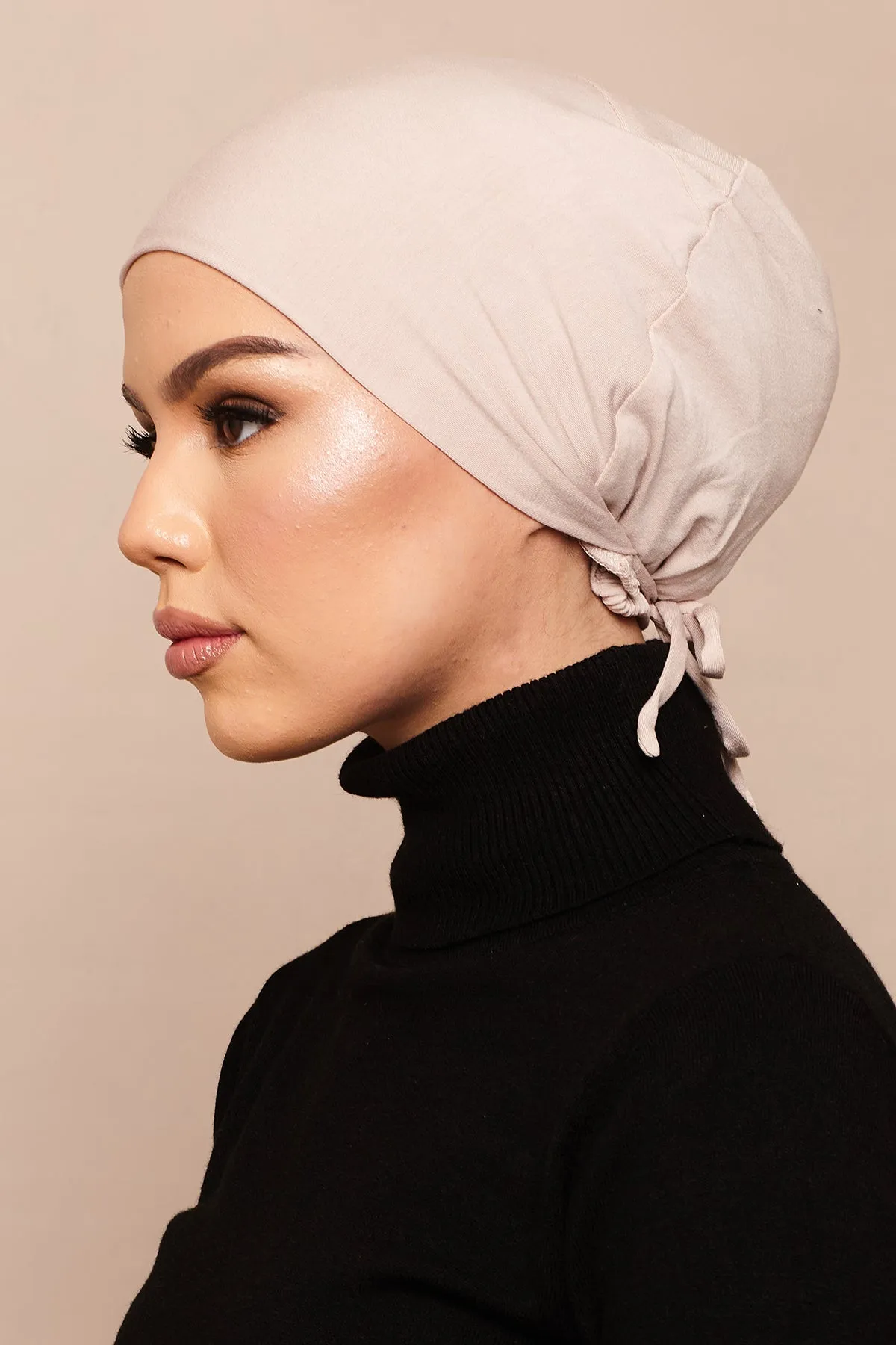 Satin-Blend Rose Bamboo Jersey Hijab Cap