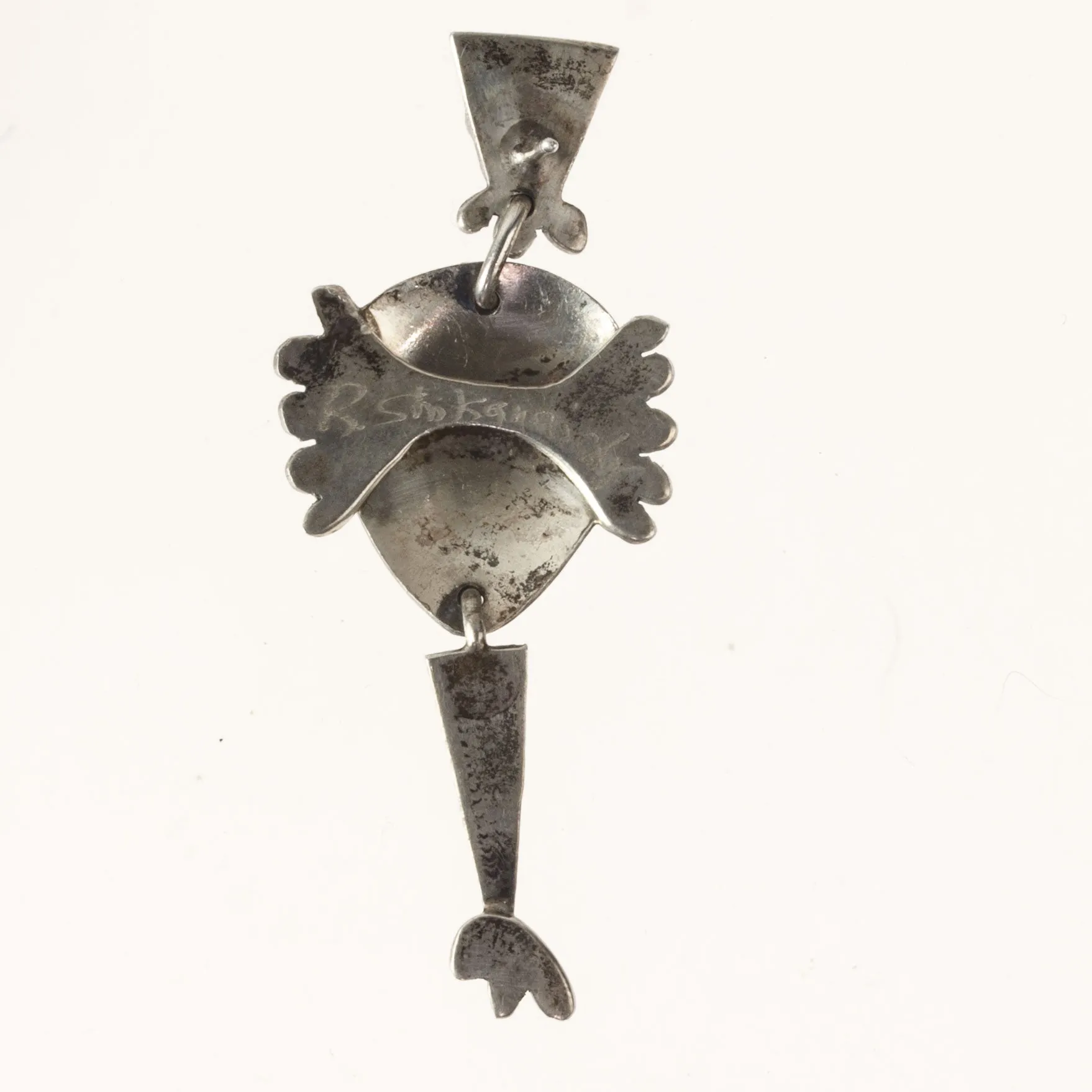 Surrealistic Chicken articulated earrings, sterling silver, artisan signed. j-ervs897cs