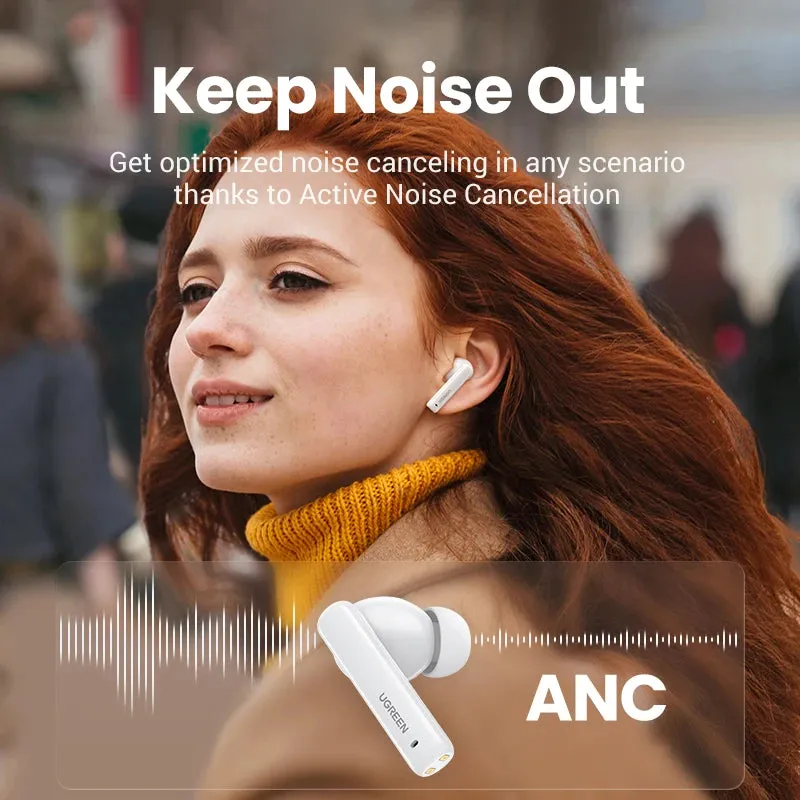 UGREEN HiTune T3 ANC Wireless TWS Bluetooth 5.2 Earphones Headset Active Noise Cancellation, in-Ear Mics Handfree Phone Earbuds