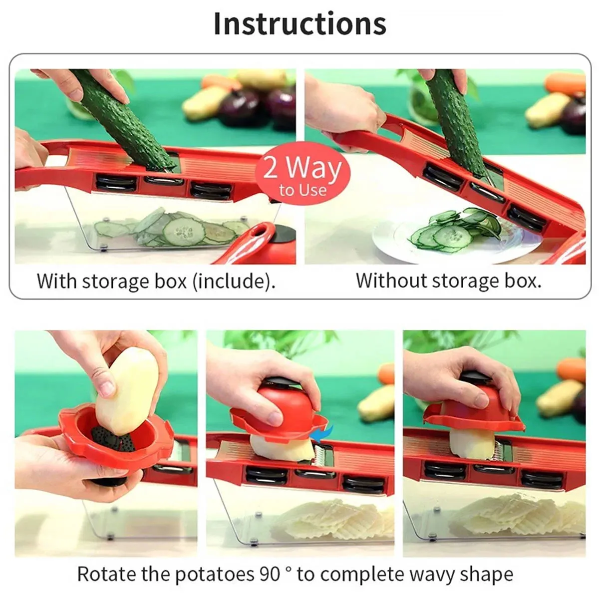 Vegetable Cutter with 6 Blades Multifunctional Mandoline Onion Chopper Time Saving Vegetable Fruits Dicer Kitchen Food Slicer Mincer with Container for Salad Potato