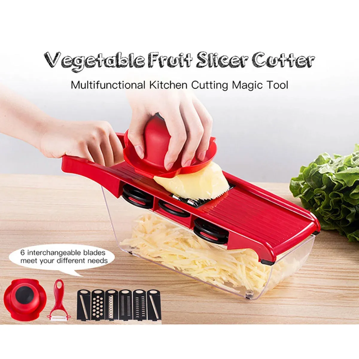 Vegetable Cutter with 6 Blades Multifunctional Mandoline Onion Chopper Time Saving Vegetable Fruits Dicer Kitchen Food Slicer Mincer with Container for Salad Potato
