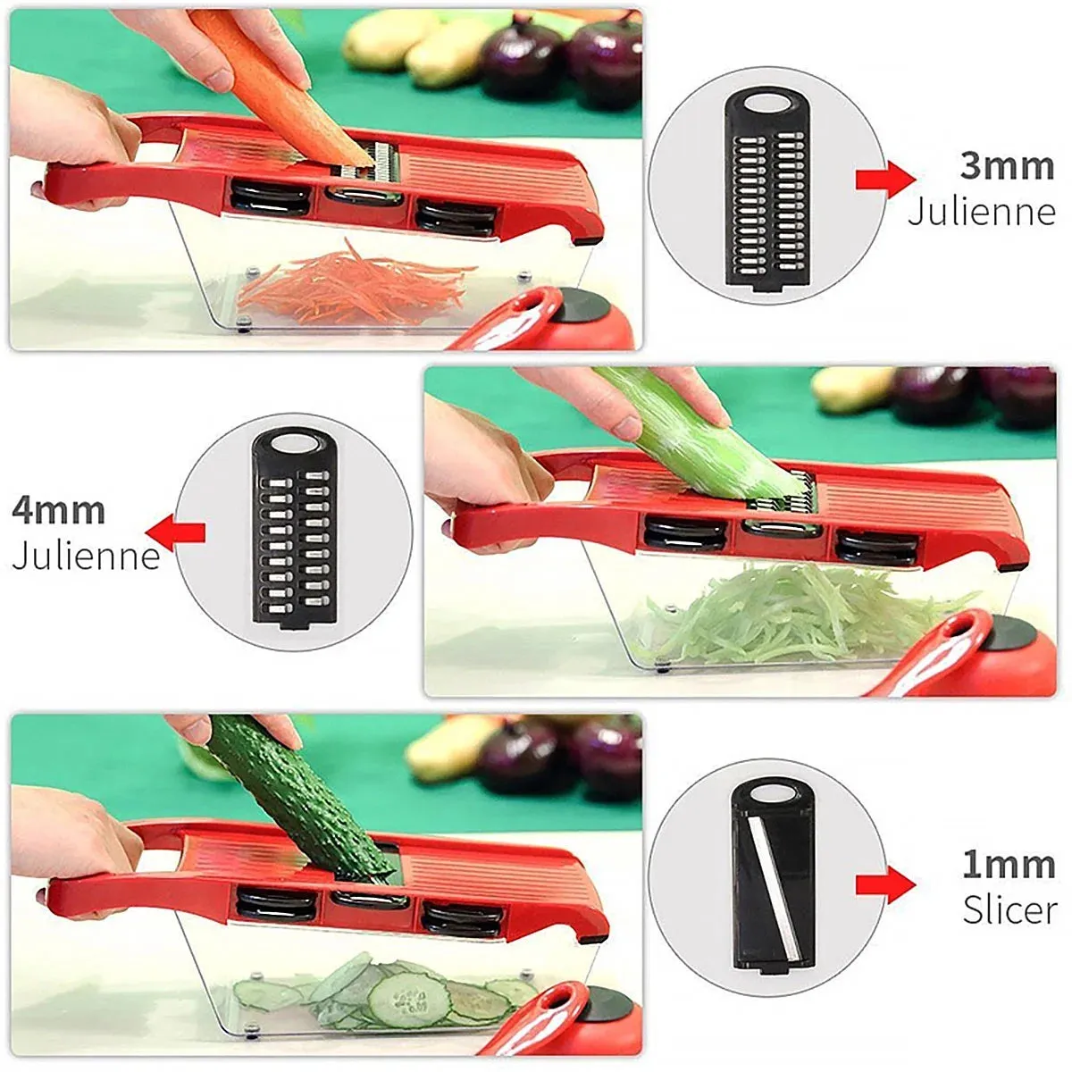 Vegetable Cutter with 6 Blades Multifunctional Mandoline Onion Chopper Time Saving Vegetable Fruits Dicer Kitchen Food Slicer Mincer with Container for Salad Potato