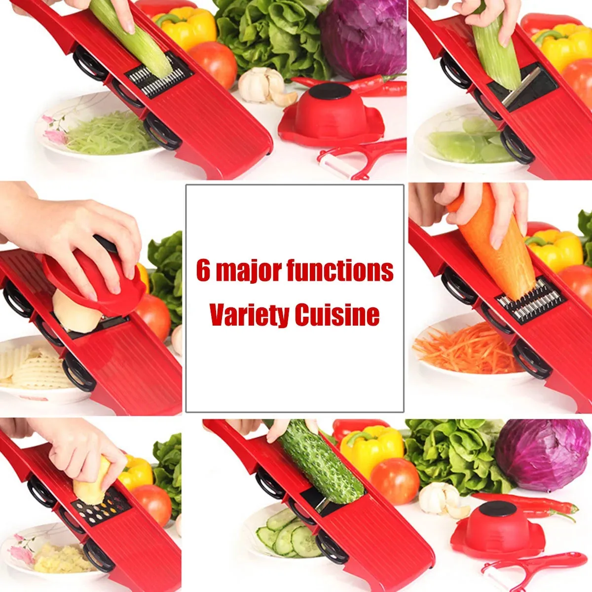 Vegetable Cutter with 6 Blades Multifunctional Mandoline Onion Chopper Time Saving Vegetable Fruits Dicer Kitchen Food Slicer Mincer with Container for Salad Potato