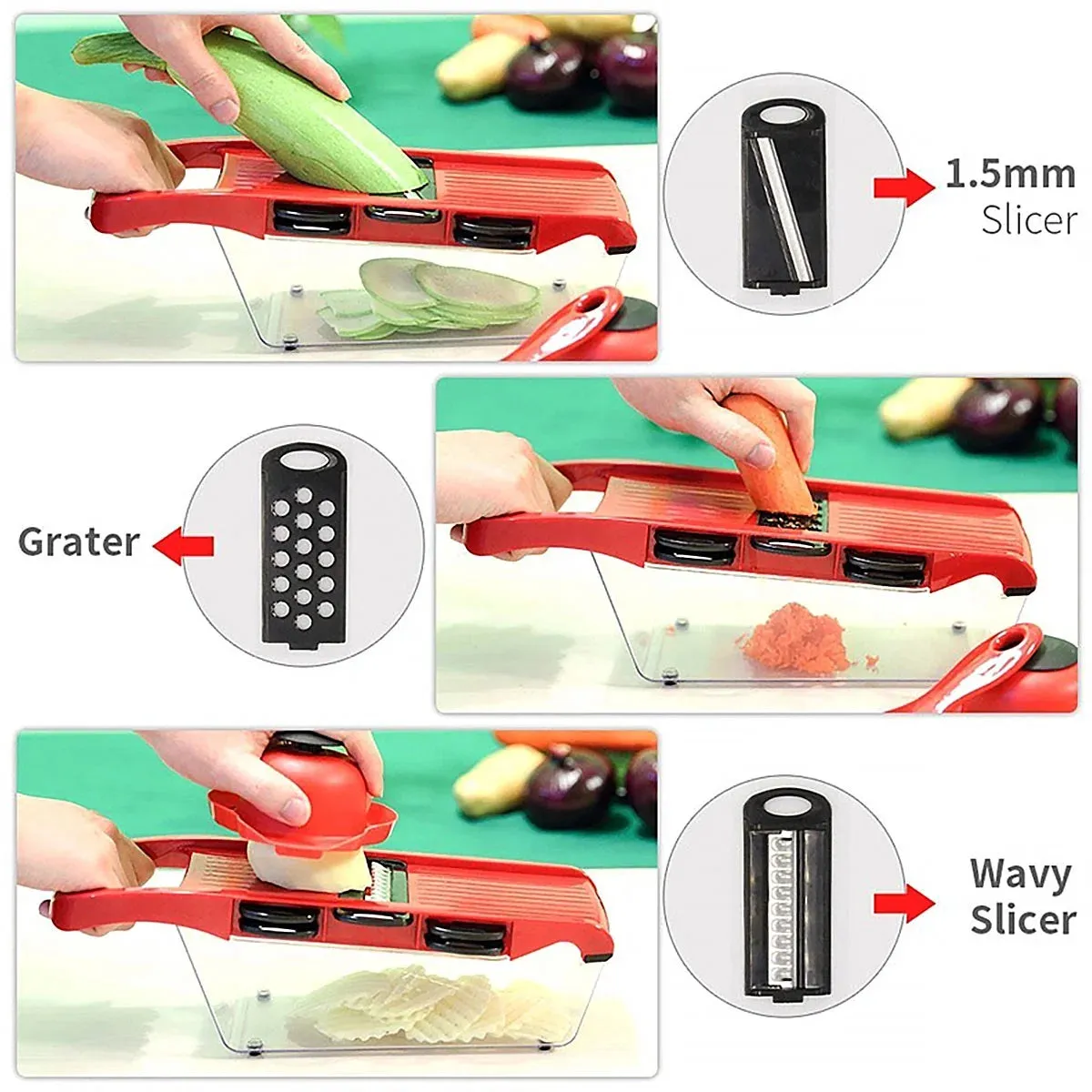 Vegetable Cutter with 6 Blades Multifunctional Mandoline Onion Chopper Time Saving Vegetable Fruits Dicer Kitchen Food Slicer Mincer with Container for Salad Potato